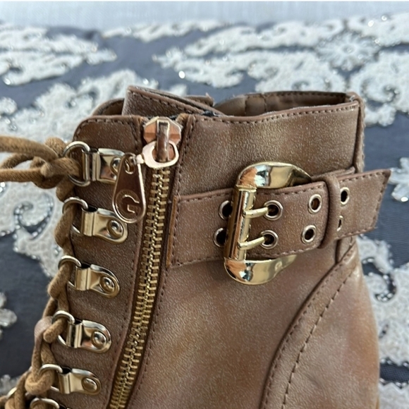 G by Guess Size 8 GGGimmy Tan Laced Up Heeled Ankle Booties - Picture 12 of 16
